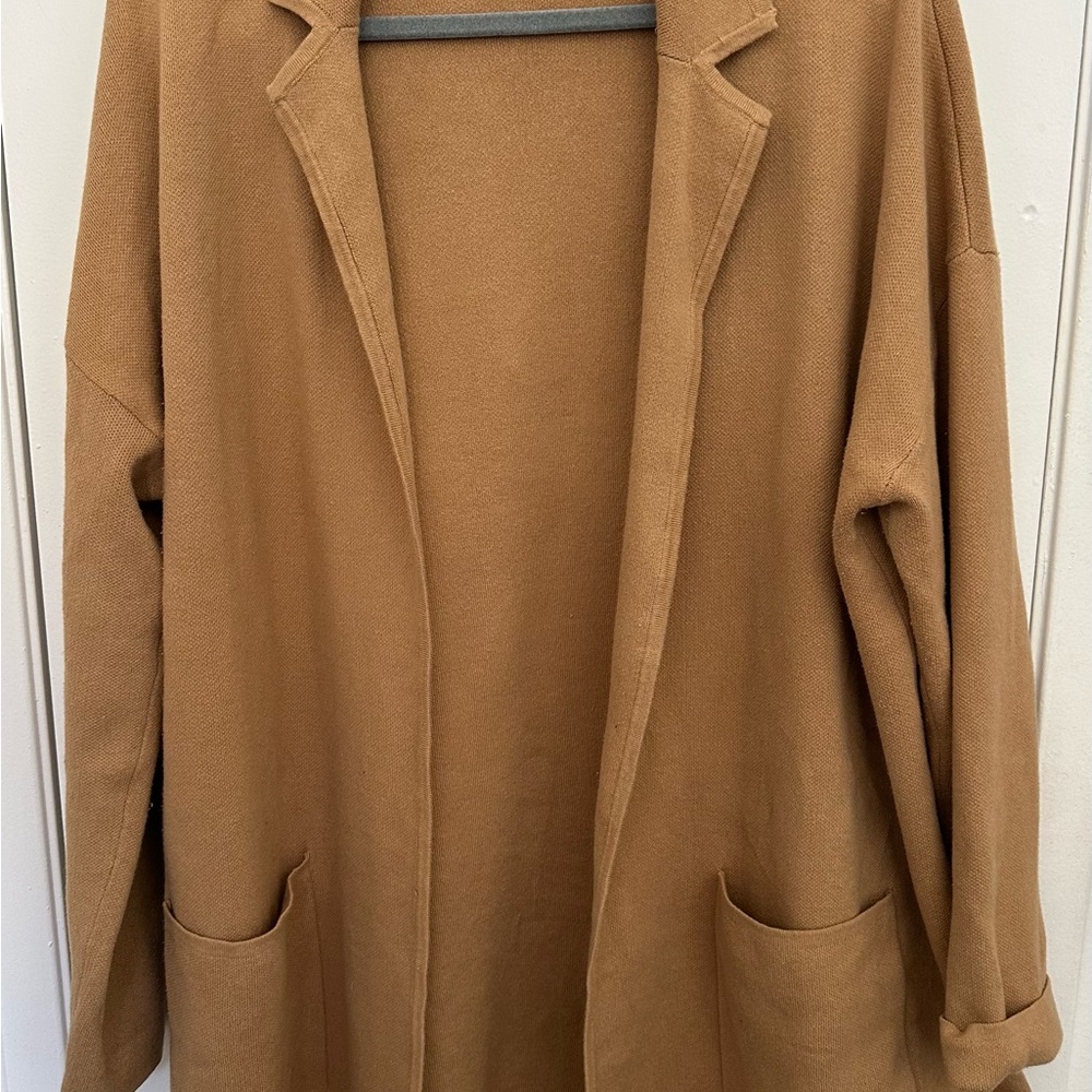 LOFT Open Front Long Cardigan in Camel Brown